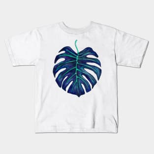 Blue monstera leaf Kids T-Shirt